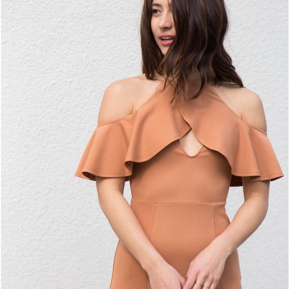 LPA Revolve Dress 161 Halter Midi Dress Ponte Knit Tan XS - Picture 4 of 6